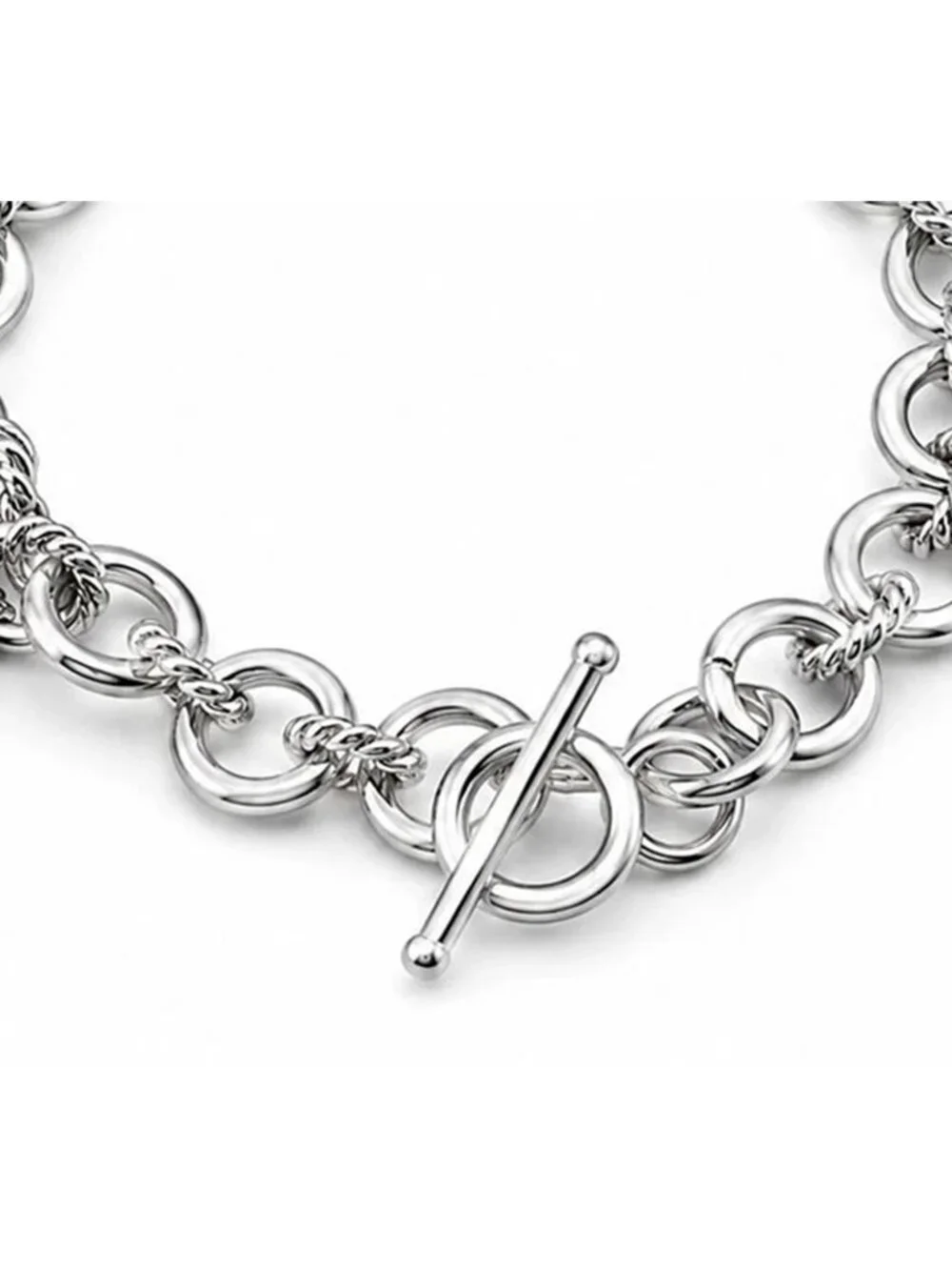 Genuine Diamonds Link Heart Charm Bracelet Solid .925 Silver